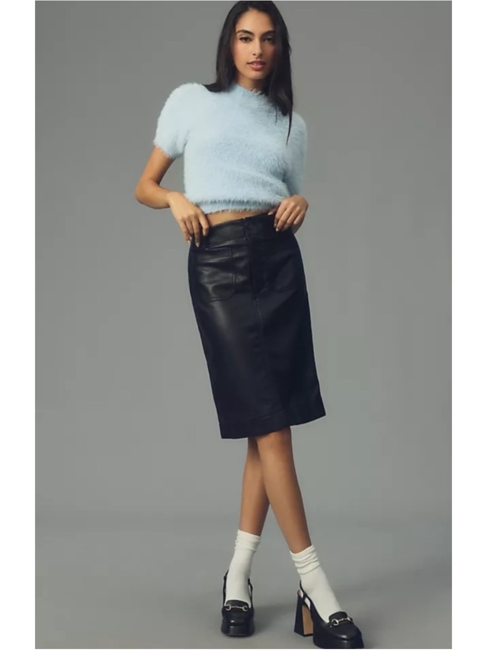 ANTHROPOLOGIE | NWT Maeve The Colette Black Vegan Leather Skirt, Size Small